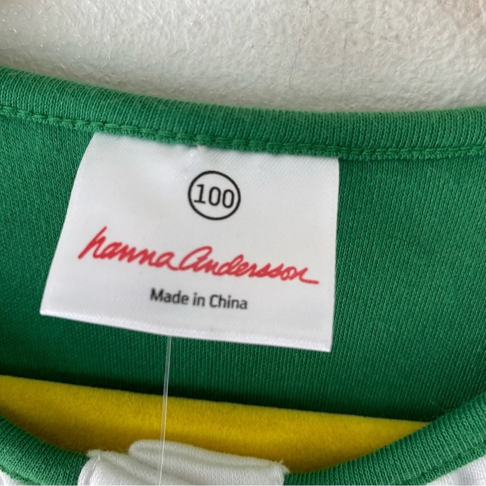Hanna Andersson Misa Nick Holiday Pajama Dress Girls Sz 100 US 4 Green White Elf